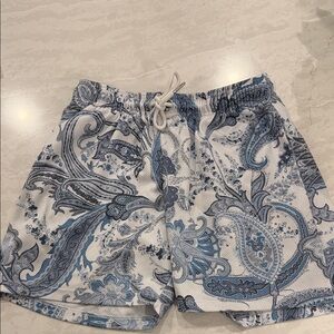 Blue and White Paisley Drip Shorts